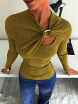 Elegant Ribbed Top with Ring Detail