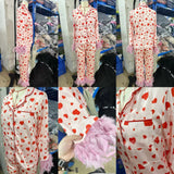 Heart Print Pajama Set with Feather Accents