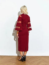 Midi Dress with Sheer Sleeve Details