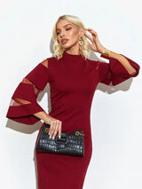 Midi Dress with Sheer Sleeve Details