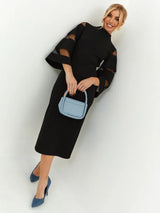 Midi Dress with Sheer Sleeve Details