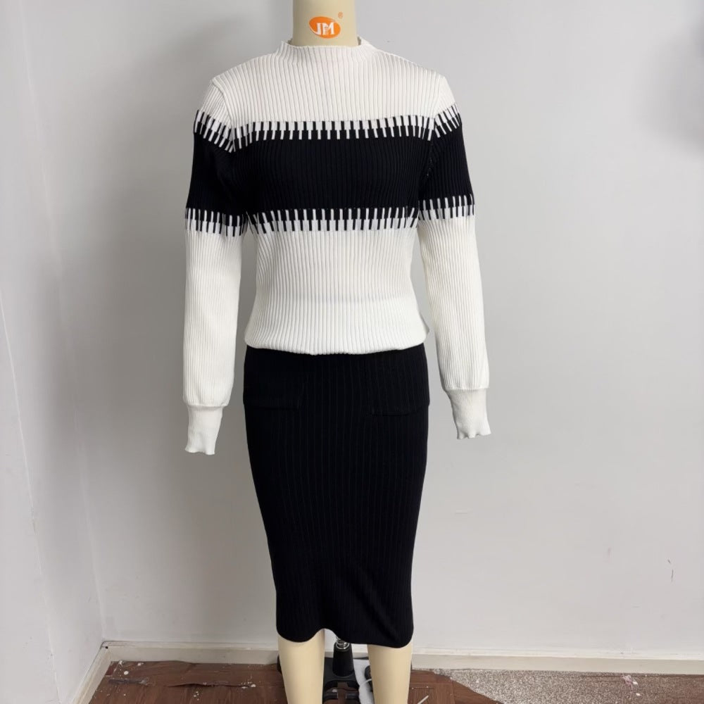 Ribbed Knit Sweater and Pencil Skirt Set