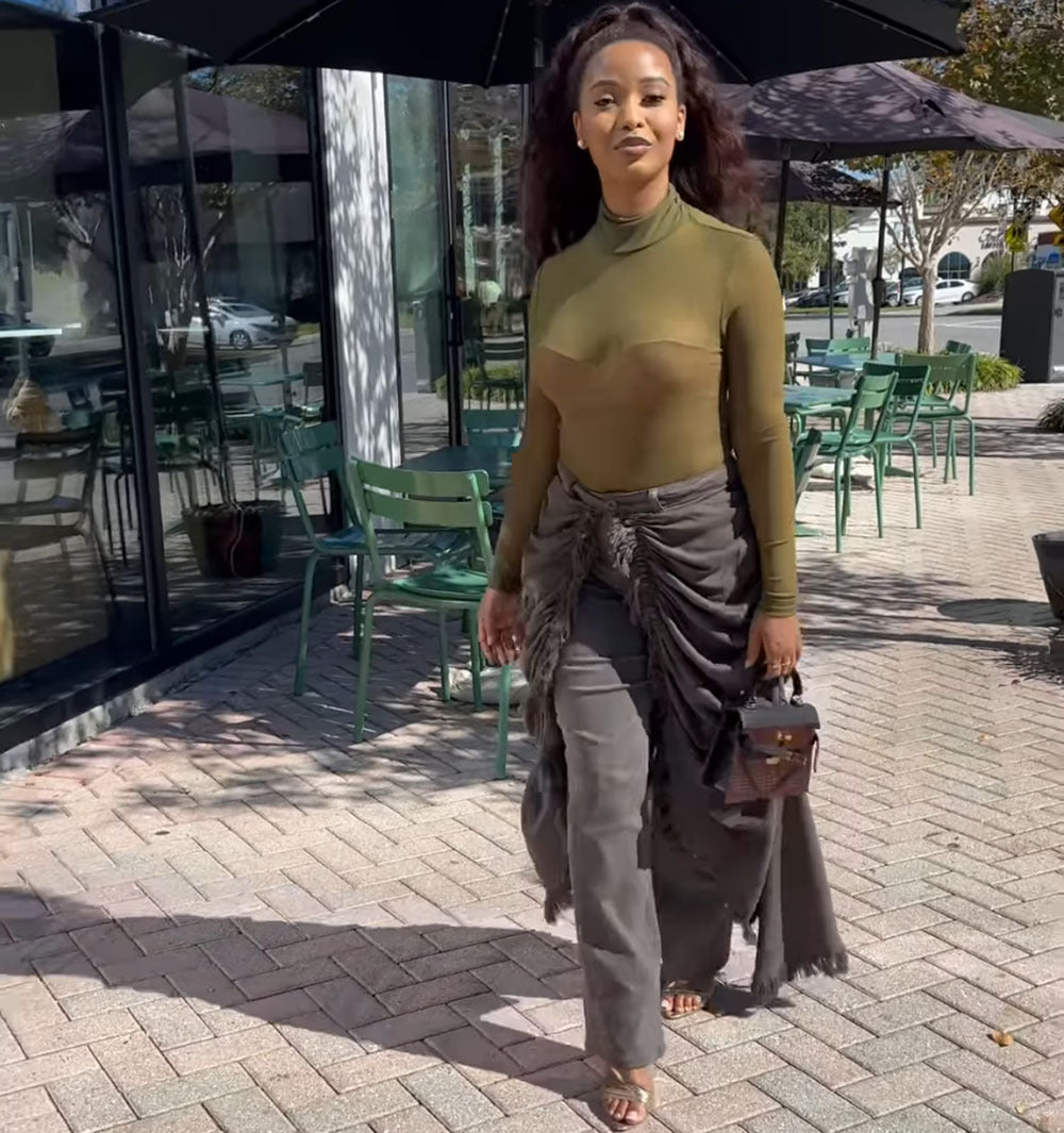 Ruched and Frayed Denim Pants