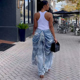Ruched and Frayed Denim Pants