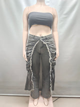 Ruched and Frayed Denim Pants