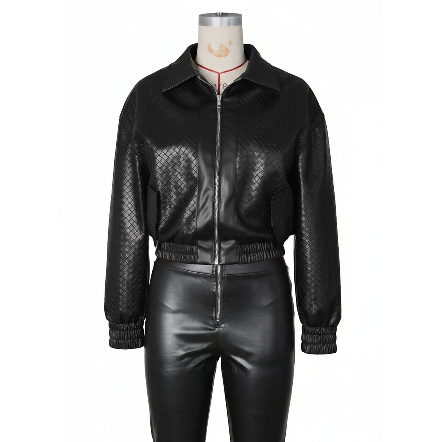 Faux Leather Quilted Bomber Jacket
