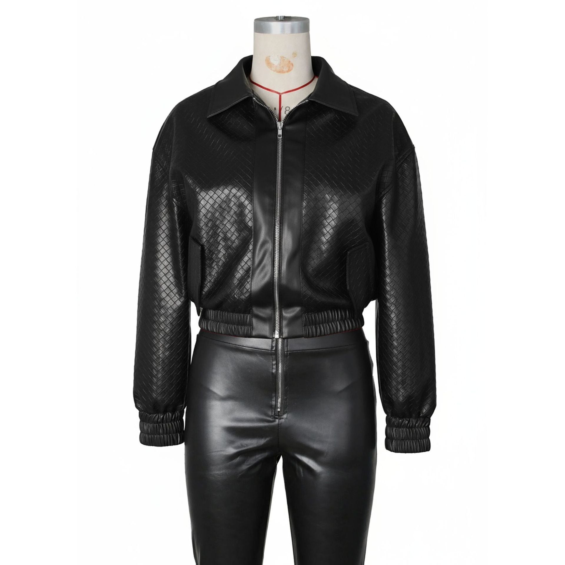 Faux Leather Quilted Bomber Jacket