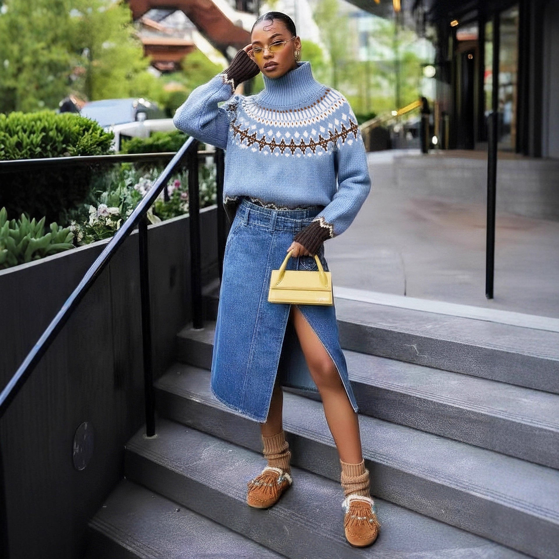 Colorblock Turtleneck Sweater