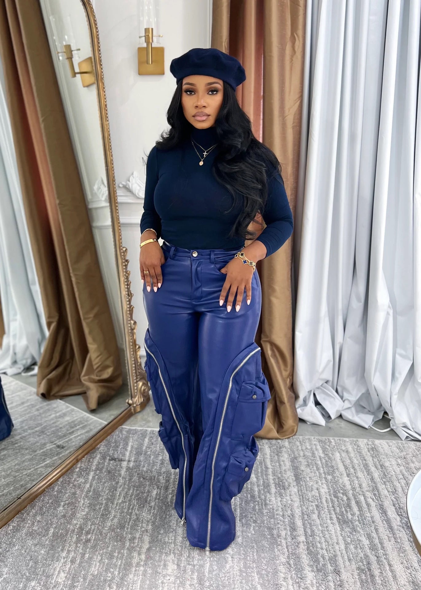 Edgy Faux Leather Cargo Pants