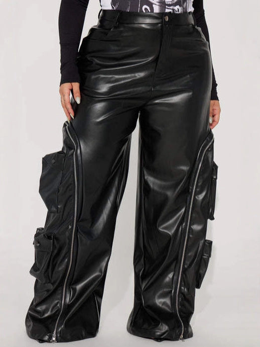 Edgy Faux Leather Cargo Pants