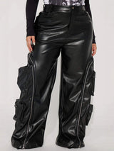 Edgy Faux Leather Cargo Pants