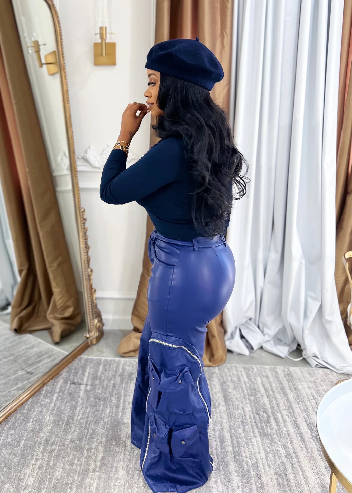 Edgy Faux Leather Cargo Pants