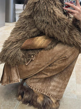 Chic Brown Pants with Faux Fur Trim