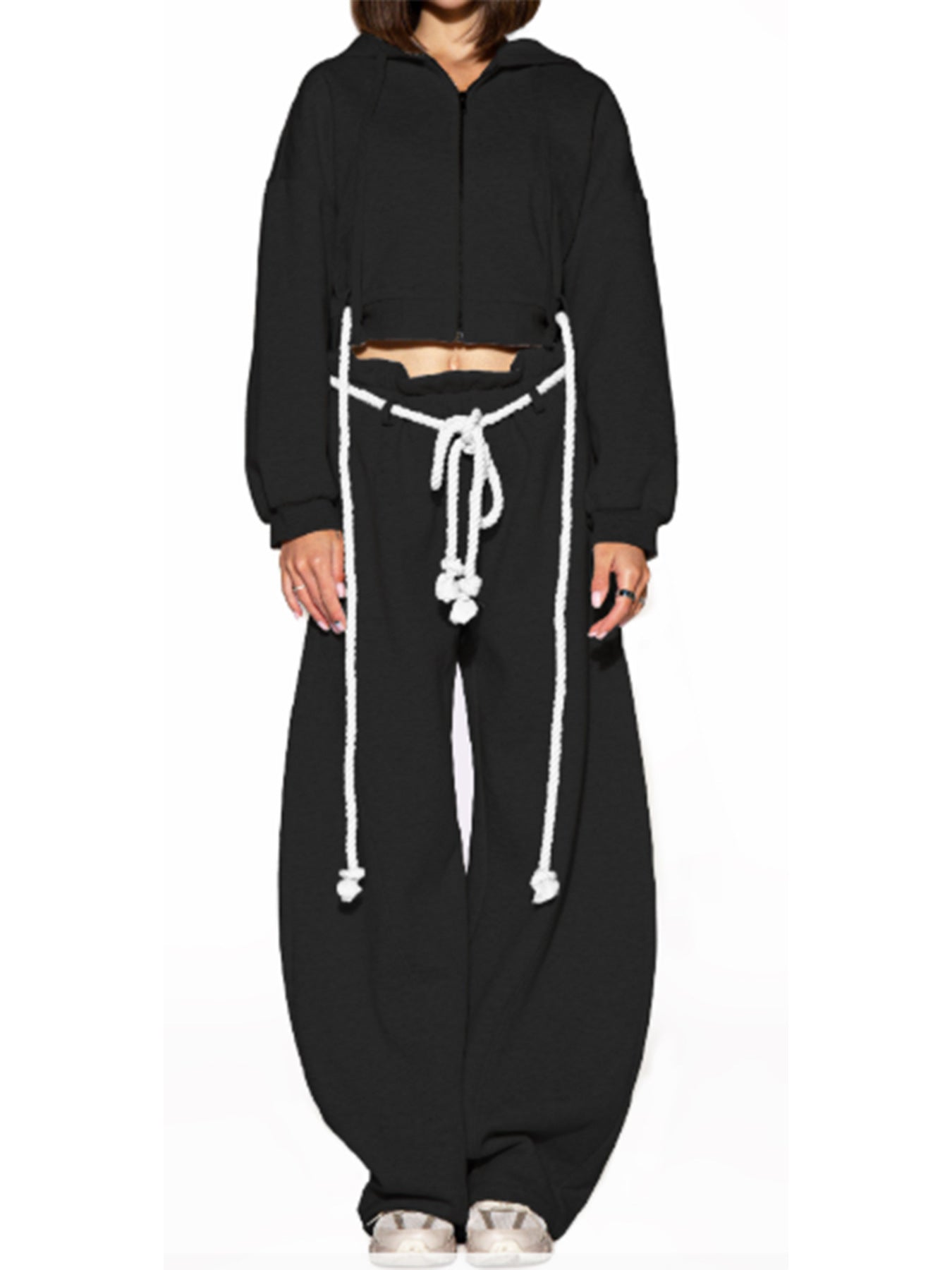 Hooded Crop Top and Wide-Leg Joggers Set