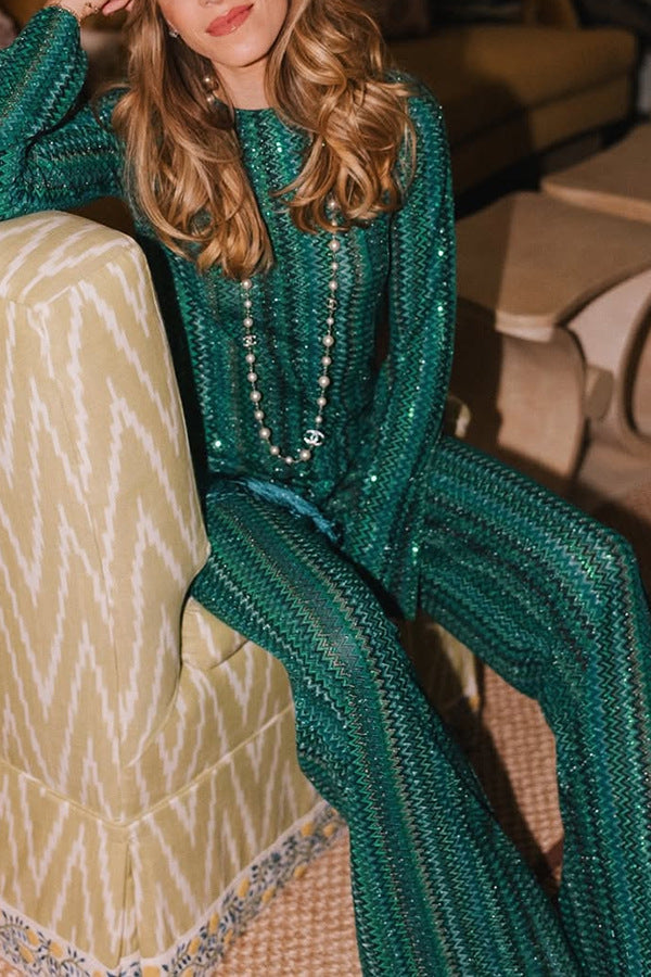 Elegant Zigzag Sequin-Embellished Set