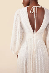 Maxi Dress with Textured Pattern & Dramatic Sleeves