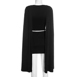 Long-Sleeve Cape-Shoulder Top & Skirt