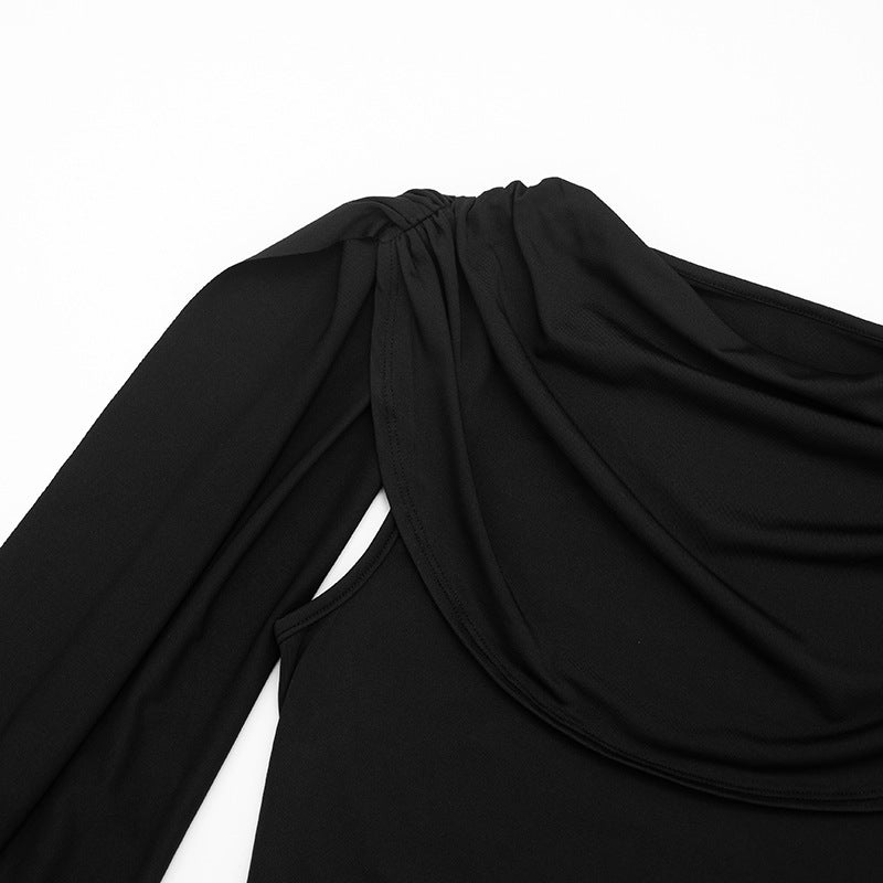 Long-Sleeve Cape-Shoulder Top & Skirt