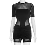 Chic Black Mesh Bodycon Set