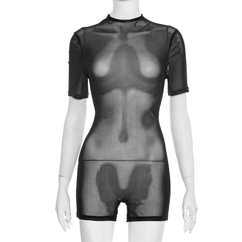 Chic Black Mesh Bodycon Set