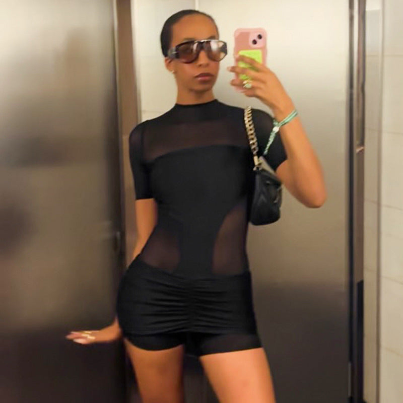 Chic Black Mesh Bodycon Set