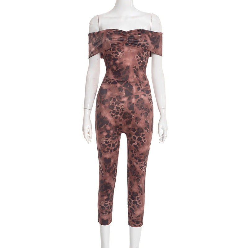 Off-Shoulder Animal Print Bodycon Jumpsuit
