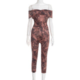 Off-Shoulder Animal Print Bodycon Jumpsuit
