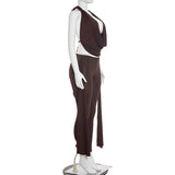 Chic Brown Cut-Out Halter Top & Pants