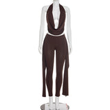 Chic Brown Cut-Out Halter Top & Pants