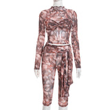 Abstract Print Set with Tie-Waist Cropped Pants