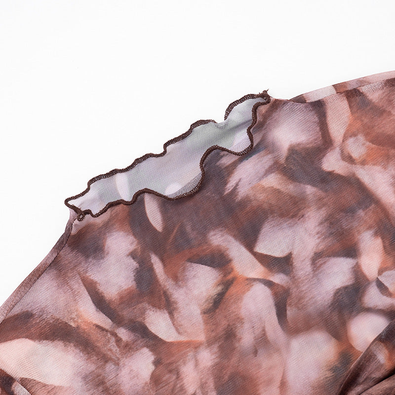 Abstract Print Set with Tie-Waist Cropped Pants