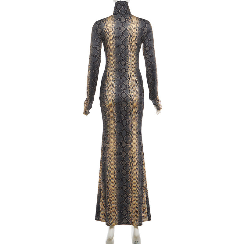 Snake Print Bodycon Maxi Dress