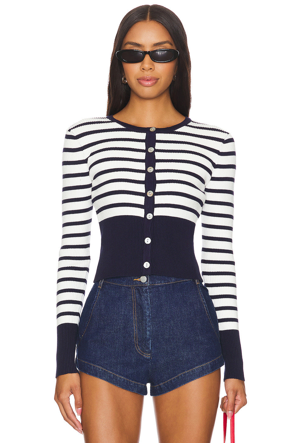 Striped Knit Crop Top with Button Detail