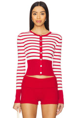 Striped Knit Crop Top with Button Detail