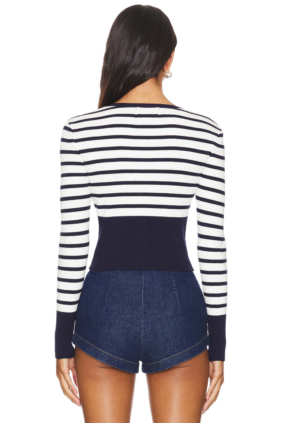 Striped Knit Crop Top with Button Detail