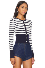 Striped Knit Crop Top with Button Detail