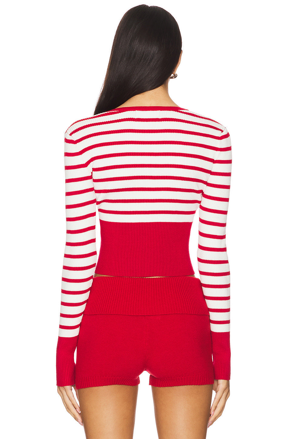 Striped Knit Crop Top with Button Detail