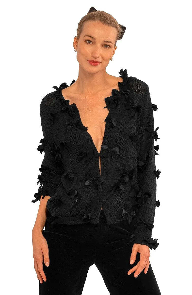 Elegant Knit Top with Bow Embellishments