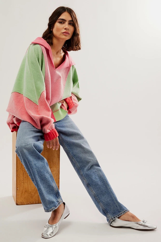 Oversized Color-Block Cozy Sweatshirt
