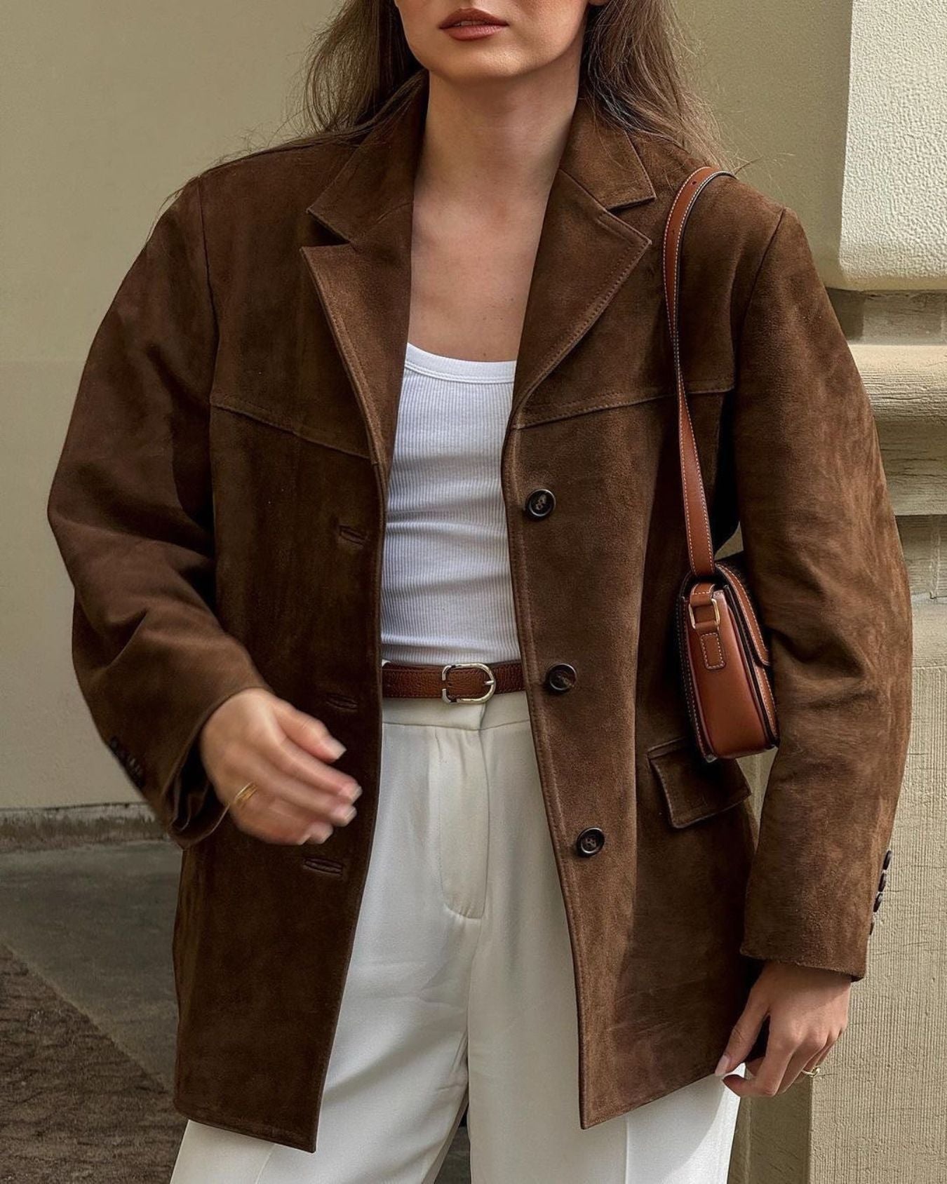 Classic Brown Faux Suede Jacket