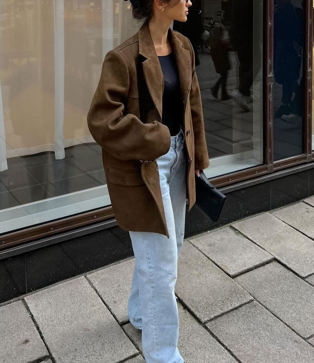 Classic Brown Faux Suede Jacket