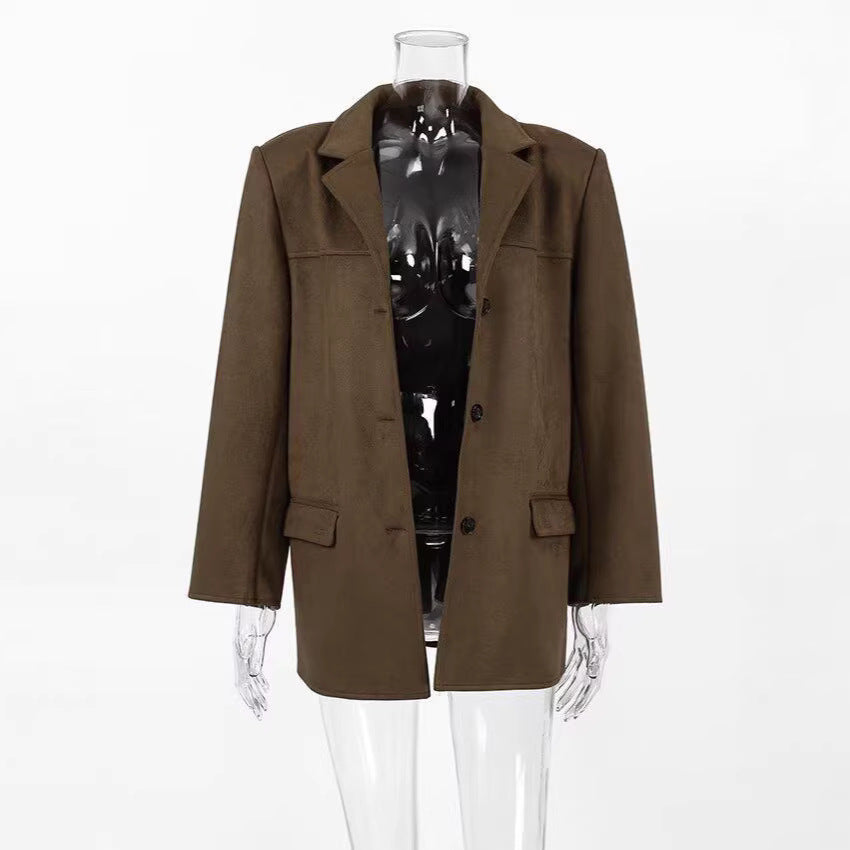 Classic Brown Faux Suede Jacket