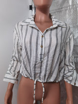 Casual Striped Tie-Front Blouse