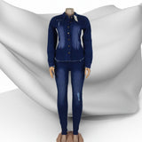 Elegant Denim Fitted Two Piece Set