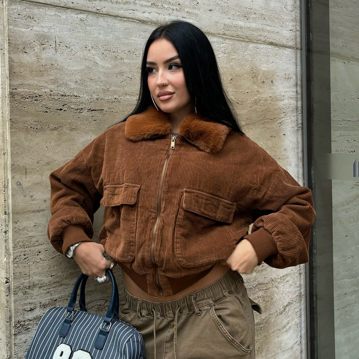 Cozy Brown Bomber Jacket