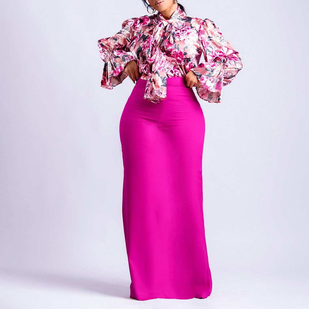 Vibrant Maxi Skirt with Floral Blouse Set