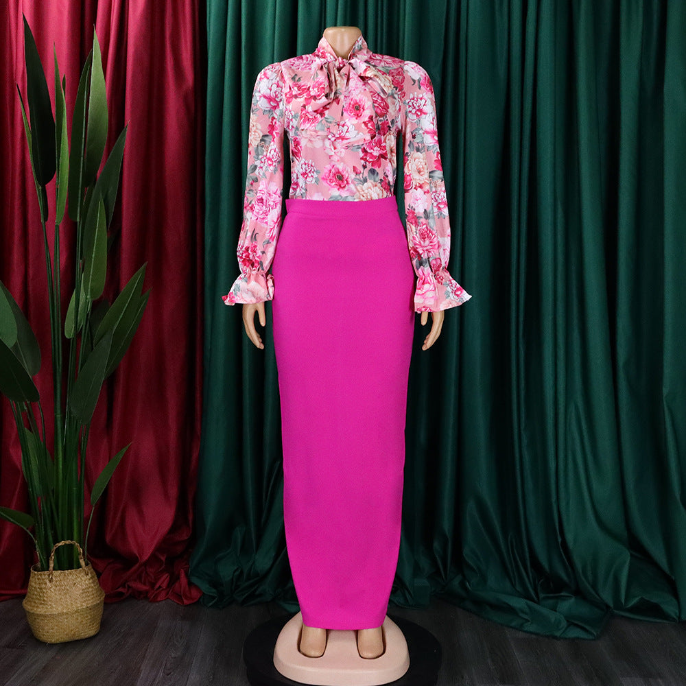 Vibrant Maxi Skirt with Floral Blouse Set