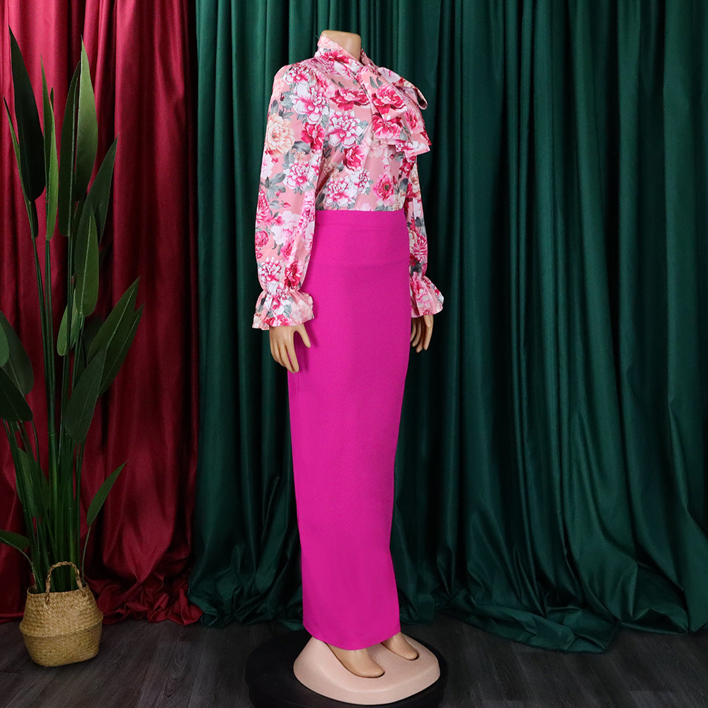 Vibrant Maxi Skirt with Floral Blouse Set