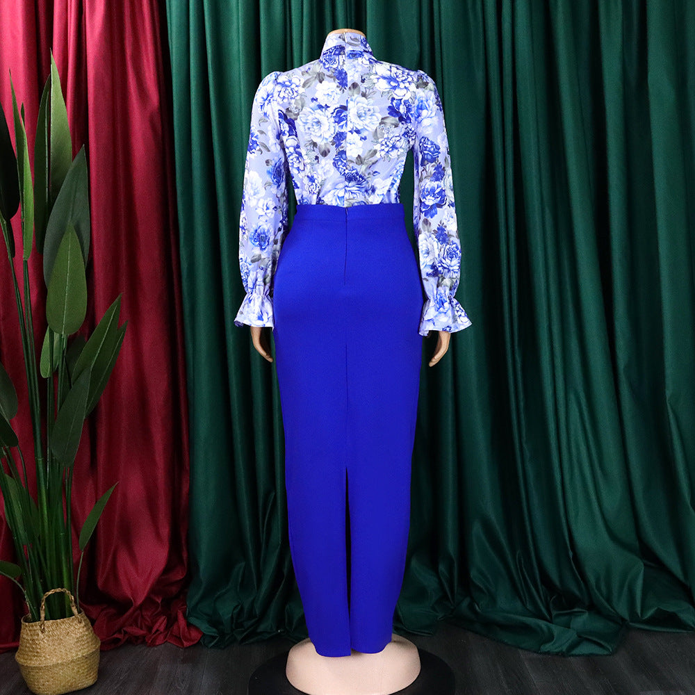 Vibrant Maxi Skirt with Floral Blouse Set