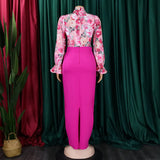 Vibrant Maxi Skirt with Floral Blouse Set